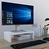 Henor Monitorständer TV-Bildschirmerhöhung in FSC® Holz 42 x 26.5 x 12 cm. Unterstützt 50 kg Weiß